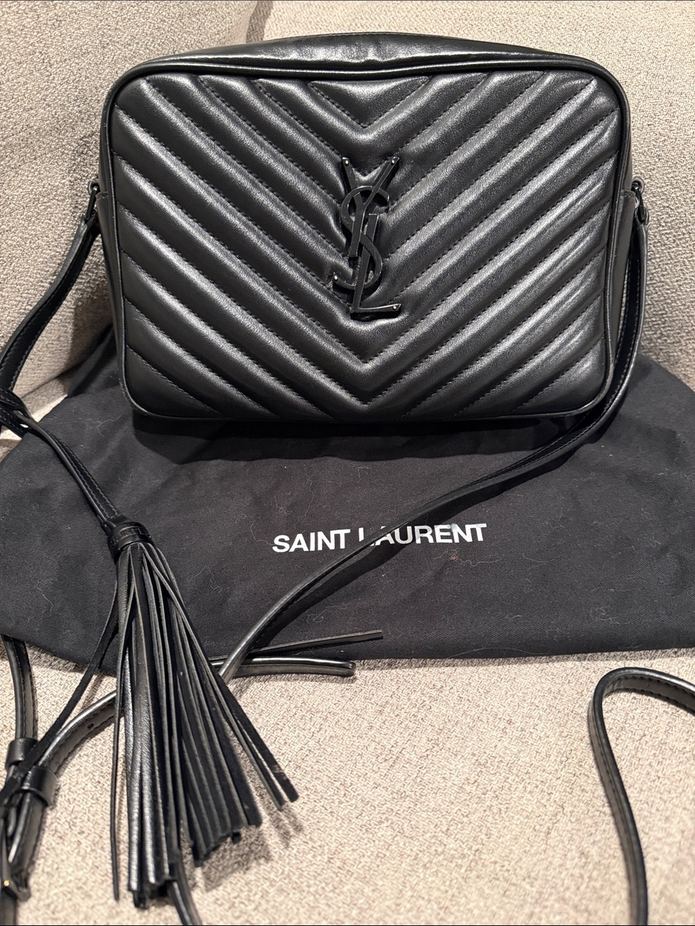 Saint Laurent Black on Black Lou Camera Bag with Tassel